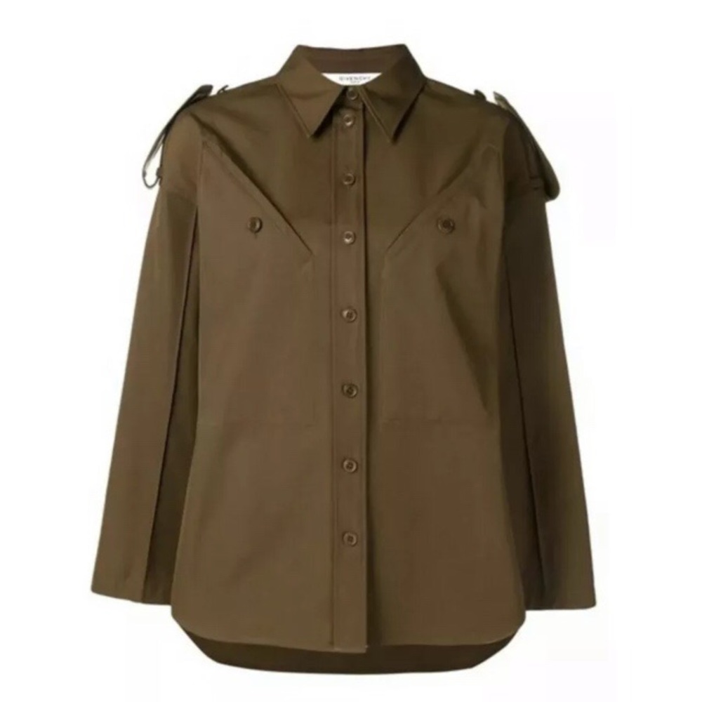 Auth Givenchy Khaki 4G Military Shirt FR 38 US M